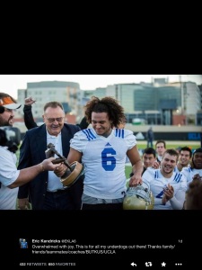 "Overwhelmed with joy. This is for all my underdogs out there! Thanksfamily/friends/teammates/coaches/BUTKUS/UCLA"