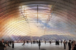 An artist's rendering of inside the sphere of the AMPAS museum.