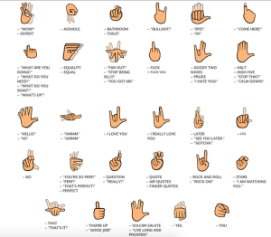 Signily offers animated GIFs of colloquial phrases and profane gestures. 