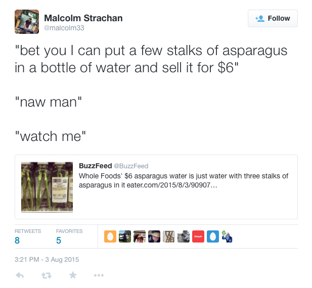 Many people expressed disbelief and anger at Whole Foods' "asparagus water"