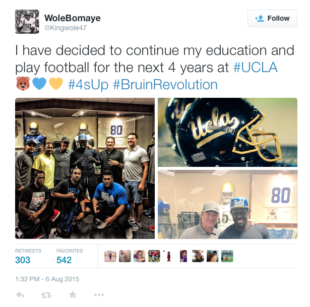 Oluwole Betiku posted his intention to attend UCLA on his Twitter account