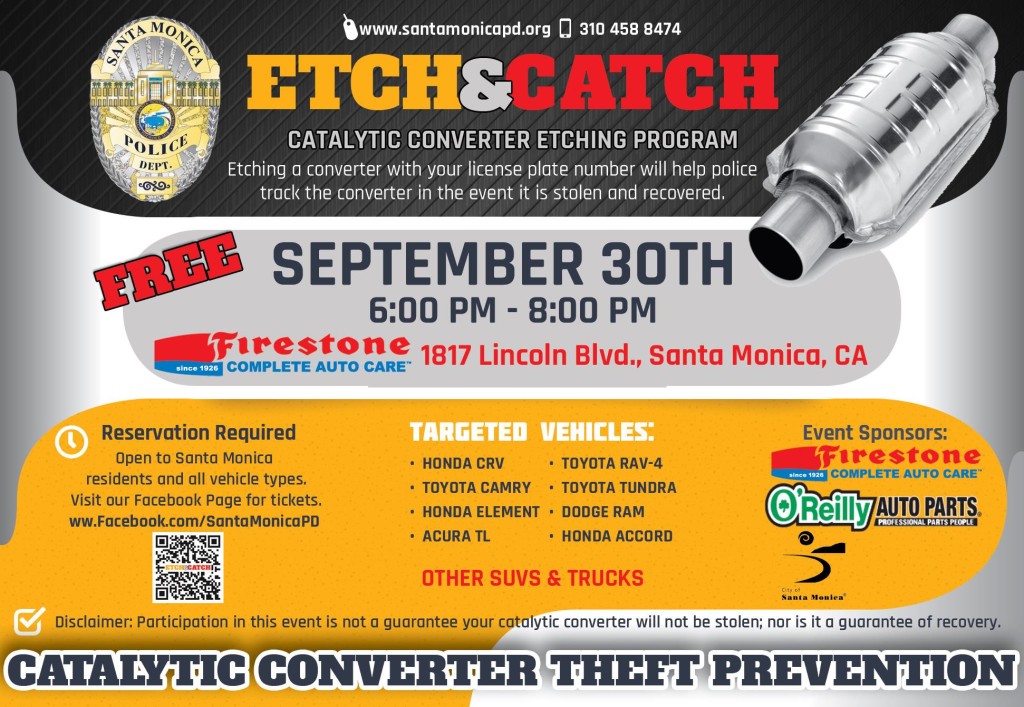 The flier for the Etch & Catch event includes a list of commonly targeted vehicles.