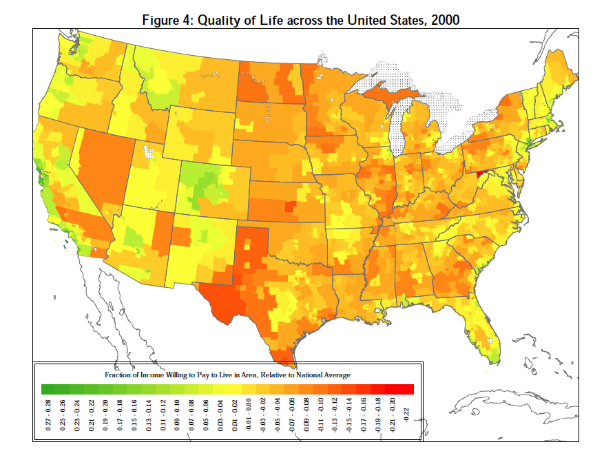 Quality of Life Index US. Photo Courtesy of David Albuoy and Bert Lue: "Driving Opportunity: Local Rents, Wages, Commuting, and Sub-Metropolitan Quality of Life"
