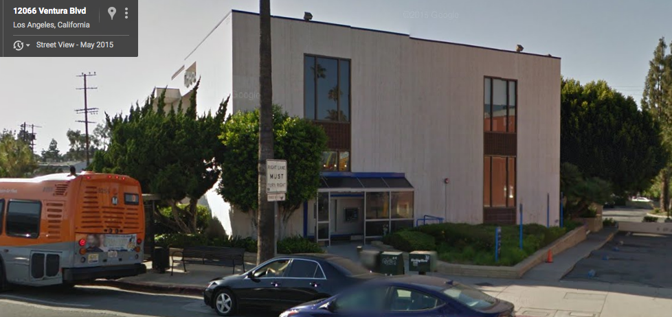 Bomb Squad Called To Studio City Outside the Chase bank where the incident took place. The bench the package was strapped to is visible to the right of the bus.