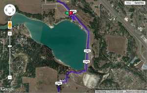 Map of the 5k route. It is noted that the course is a mixture of paved and unpaved trails. 