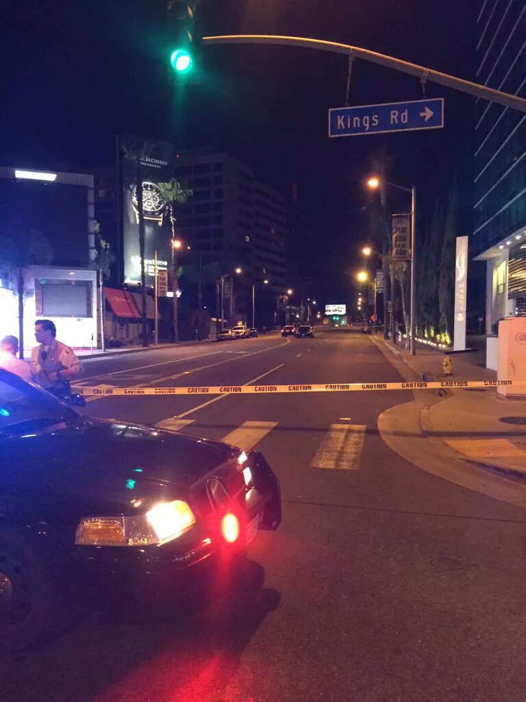 Police tape indicating the area of Sunset Boulevard that was closed after the shooting outside The Comedy Store. Photo via Twitter @mester_mark