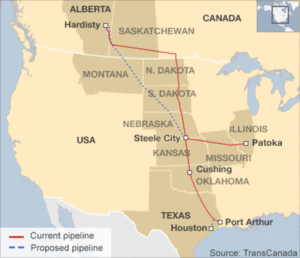 Proposed Keystone XL Pipeline route.