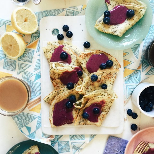 Lemon Poppy Seed Crepes with Blueberry Curd, from Joy the Baker