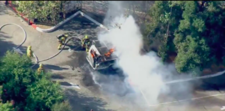 Tour Bus Catches Fire