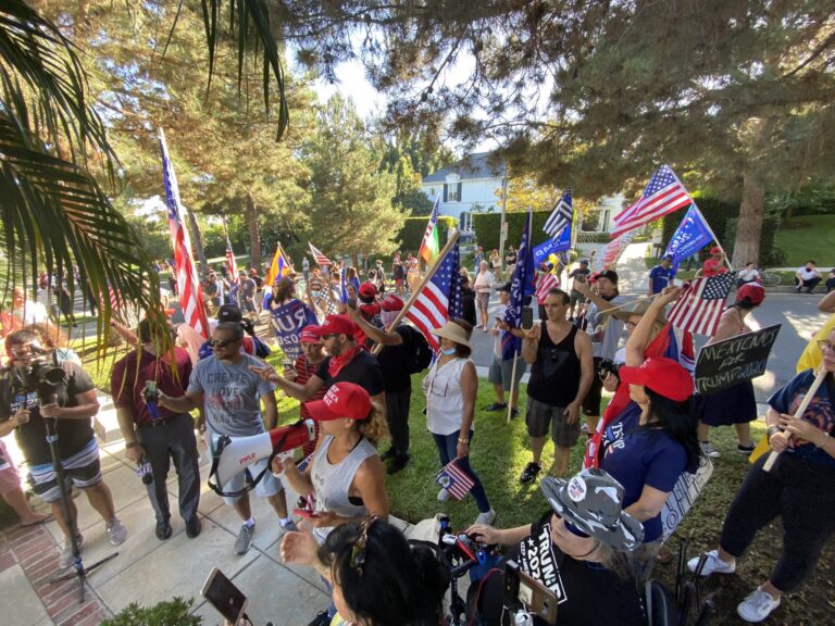 Trump Supporters/Counter Protesters Clash In Beverly Hills