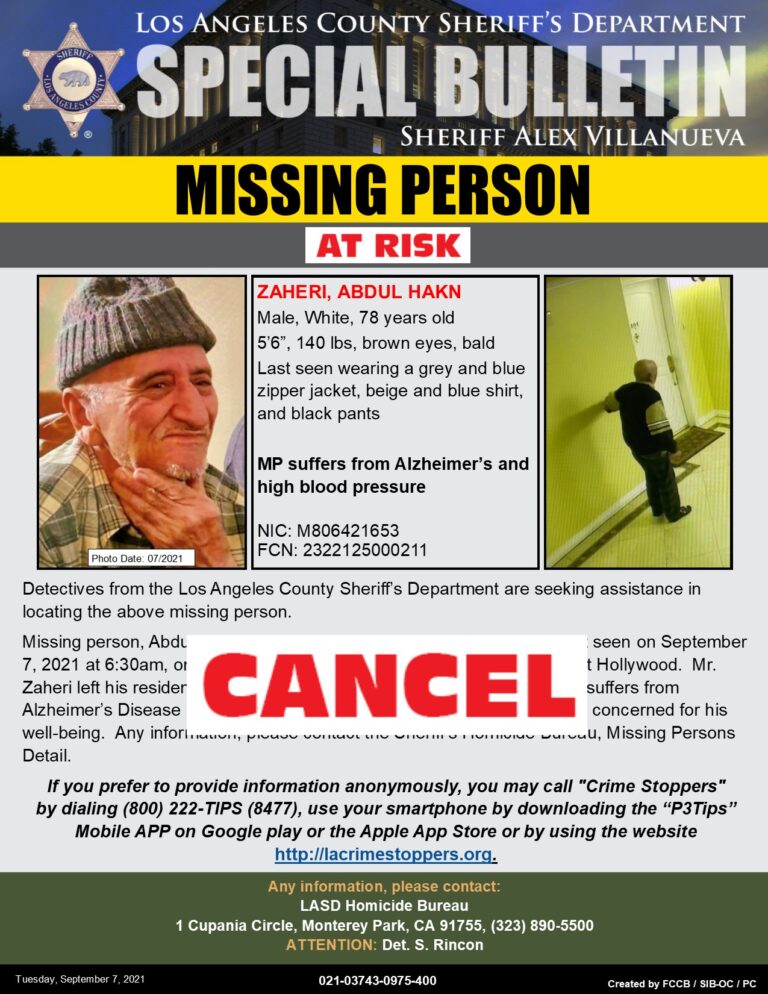 Missing Person Abdul Hakn Zaheri Found