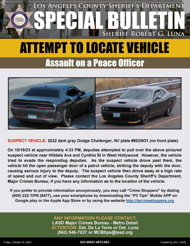 Hunt For Suspect Who Assaulted LASD Peace Officer