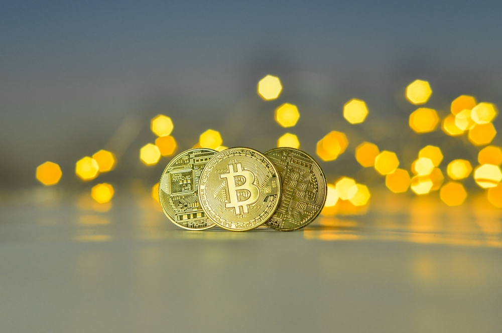 Bitcoin,,Coin,,Cryptocurrency,,Gold,Coin,,Golden,Bitcoin,,Crypt,,Background,,Bokeh,