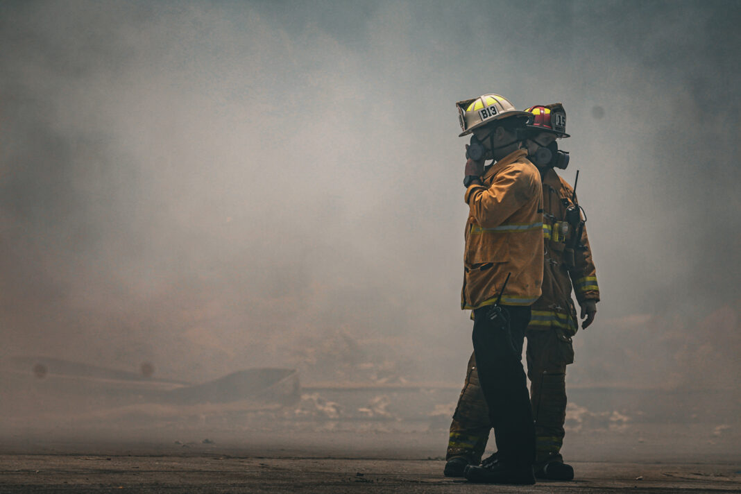Fire fighters taking a rest during Lineage Fire La Fire Fighters