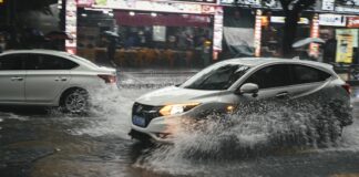 Severe Flooding And Sinkhole Located On Sunset Boulevard