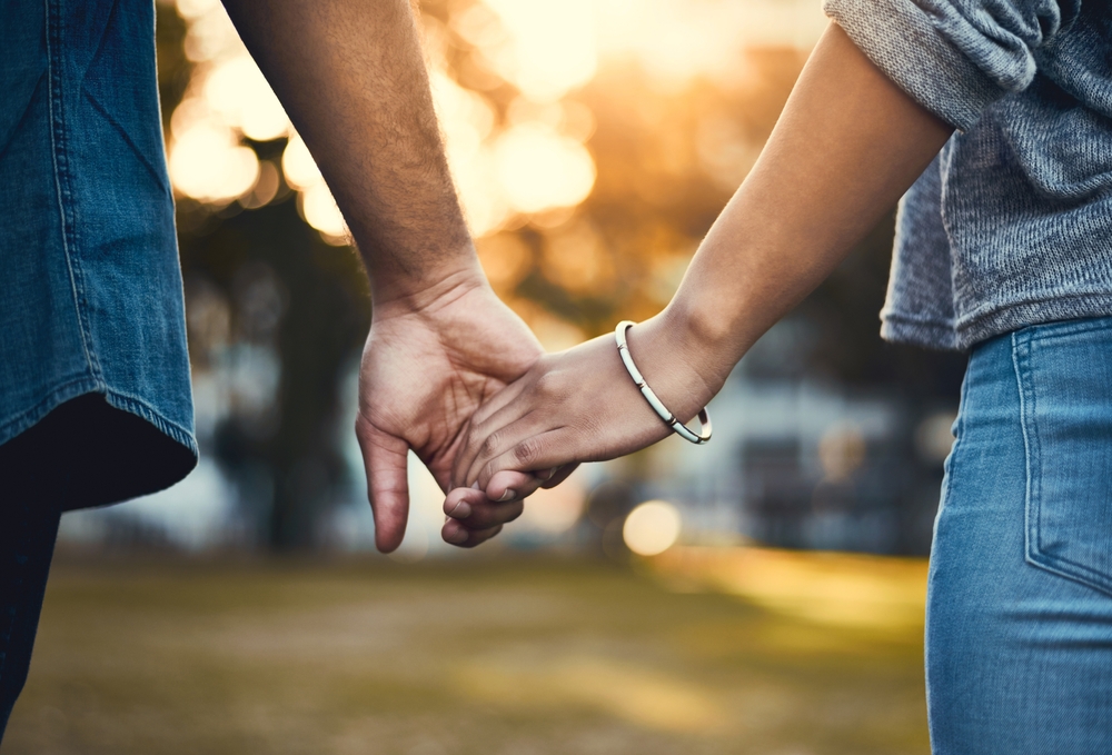 Couple,,Back,And,Holding,Hands,Outdoor,For,Love,,Relationship,And