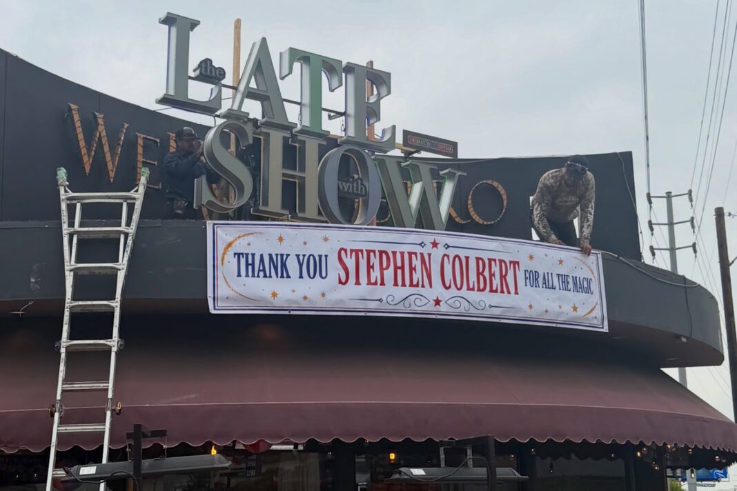 Late Show sign on WeHo Bistro rooftop