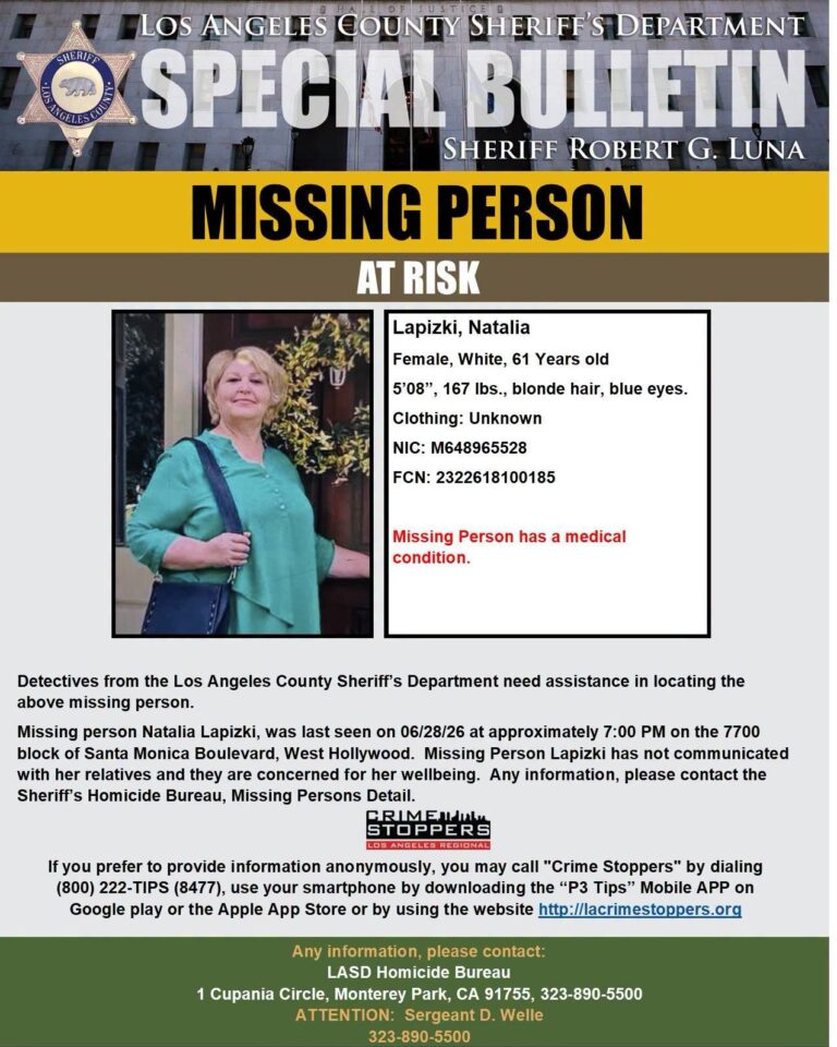 LASD Asking For Help To Locate Natalia Lapizki
